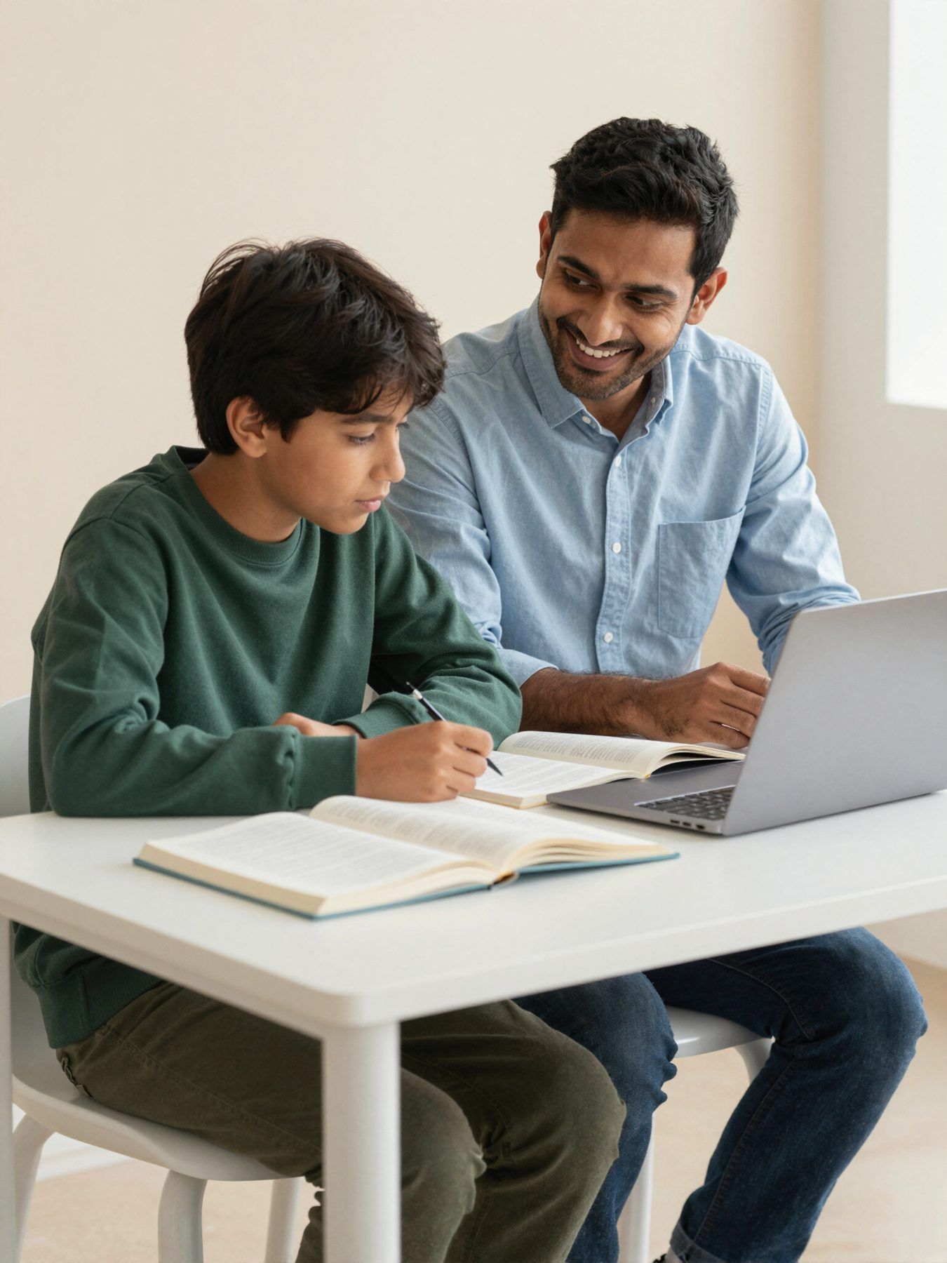 A tutor helping a younger student with homework